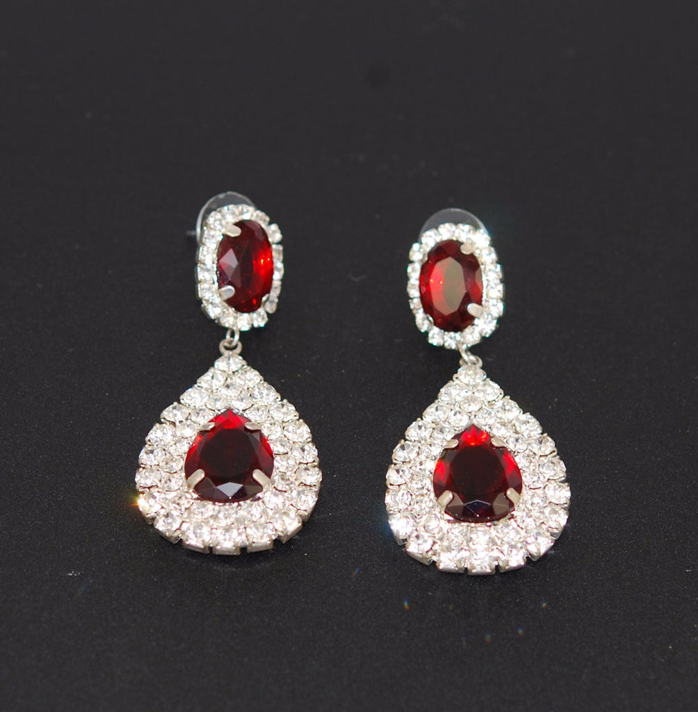 Ruby Red Rhinestone Drop Earrings – Estatebeads