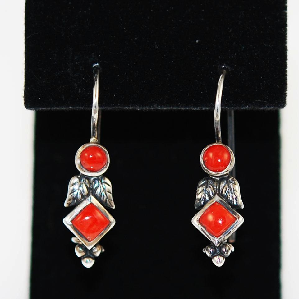 Red Coral & Sterling Native American Earrings – Estatebeads