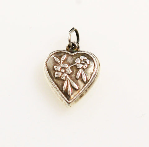 Sterling Heart Charm With Forget Me Nots Vintage – Estatebeads