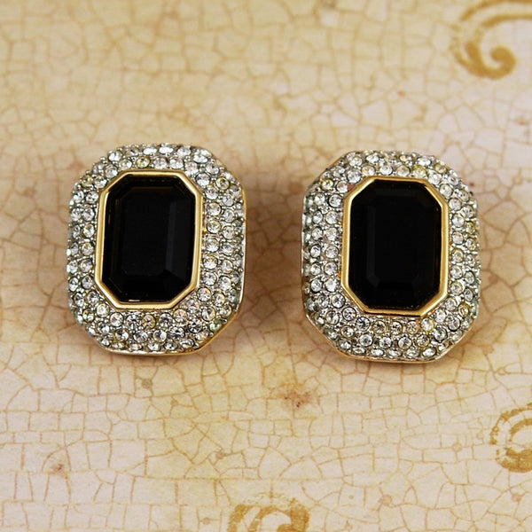 Swarovski Black Rhinestone Crystal Clip On Earrings - Signed – Estatebeads