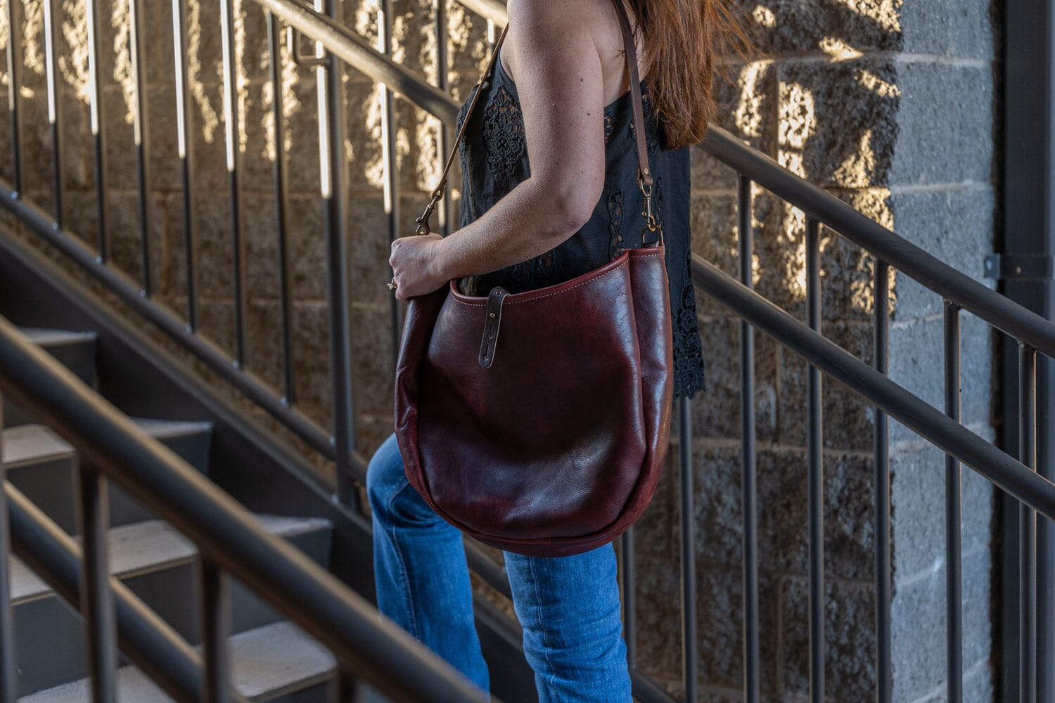 Celeste Leather Hobo Bag - Large - Redwood Bison