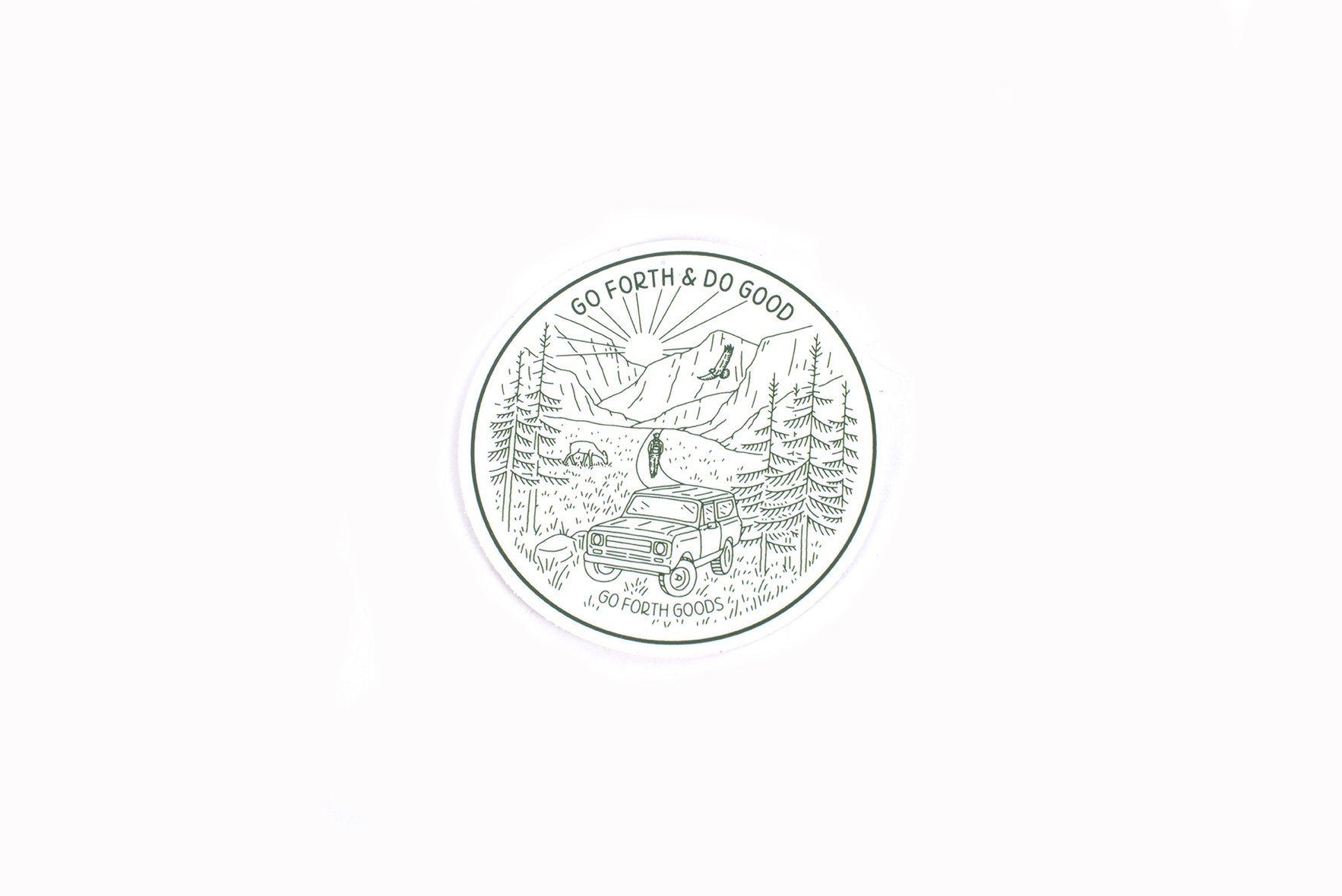 ADVENTURE GO FORTH AND DO GOOD GREEN ROUND STICKER