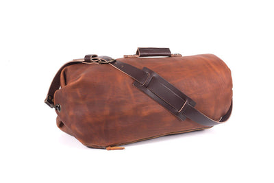 leather military style duffle bag