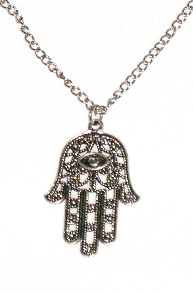 Hamsa Necklace Silver Tone Protection From The Evil Eye Hamesh Amulet ...