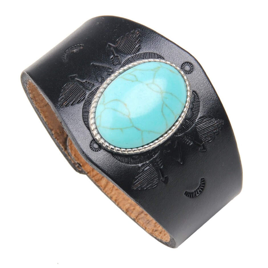 Men's Genuine Tooled Leather Wide Cuff Bracelets 9 Different Styles Turquoise Conchos Buffalo Sk