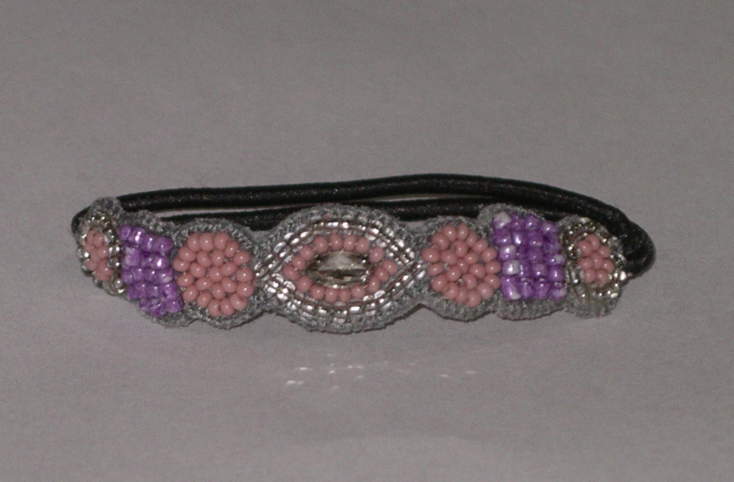 Beaded Boho Hair Tie By Deepa Gurnani Pink And Purple Seed Beads With Clear Marquise Crystal  Hair E