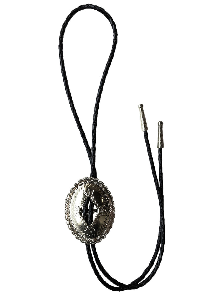 Silver Concho Bolo Tie Black Vegan Leather Rope Boho Necklace Silver T ...