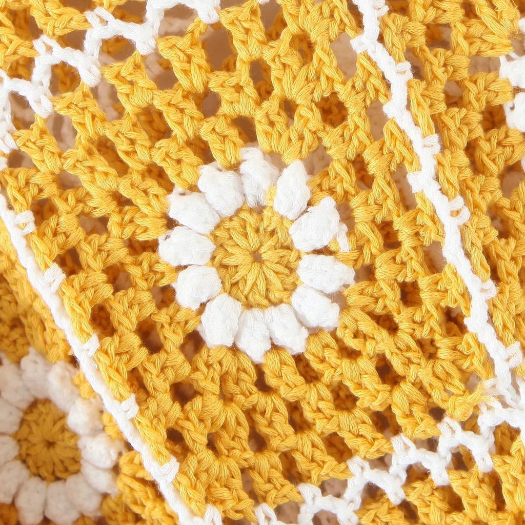 Daisy Squares Crochet Sweater Jacket Boho Sunny Flowers Cardigan Yello ...