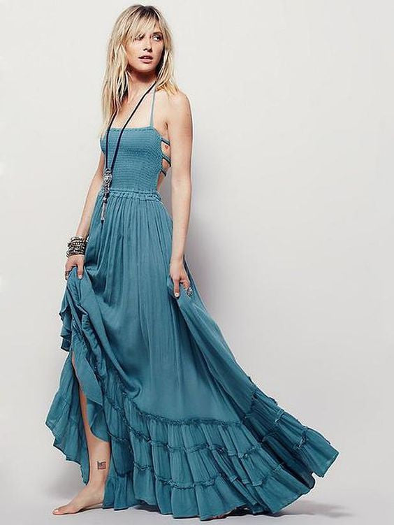 boho blue maxi dress