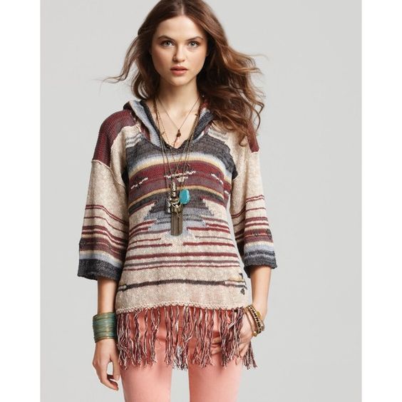 Navajo Dune Sweater With Fringe Aztec Print Hoodie Pullover Jumper In ...