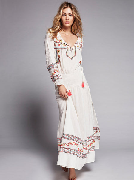 Embroidered Boho Maxi Dress 