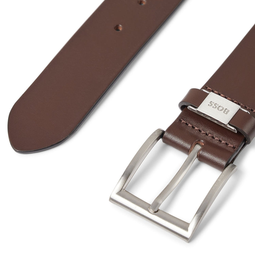 BOSS - Italian-leather belt with monogram buckle