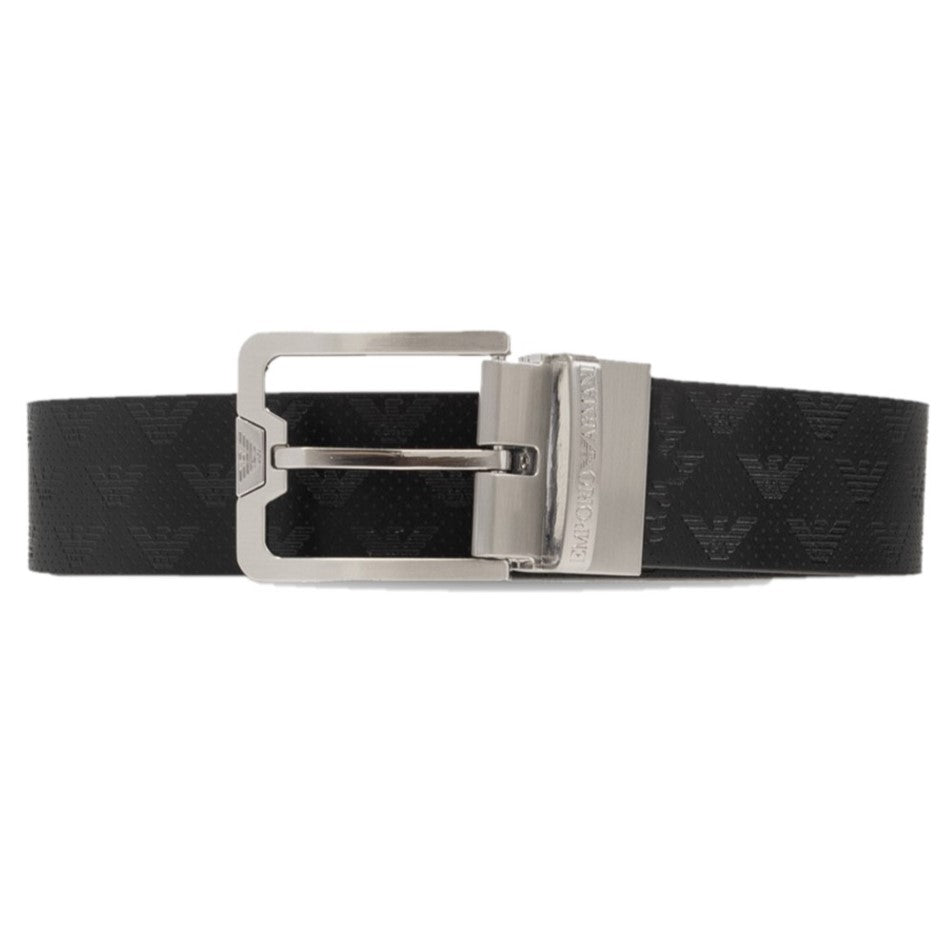 EMPORIO ARMANI: leather belt with all over monogram - Black