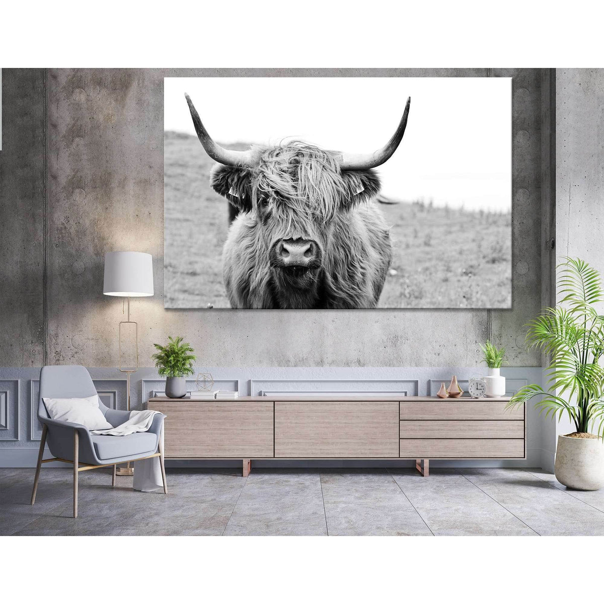 Black and White Highland Cow №04124 Ready to Hang Canvas ...