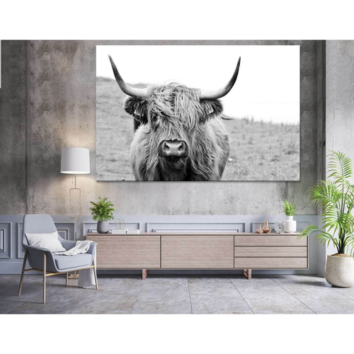 Black and White Highland Cow №04124 Ready to Hang Canvas Print