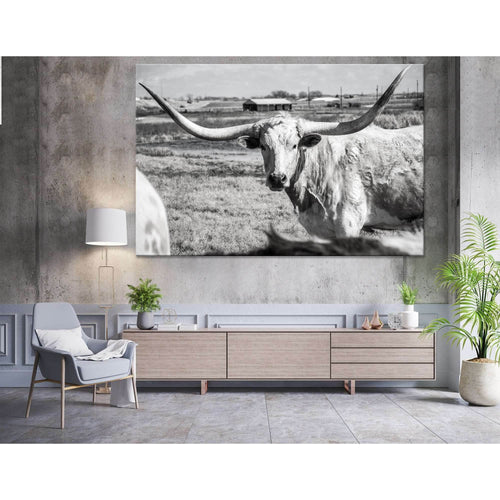 Texas Longhorn at country home ranch №04136 Ready to Hang Canvas Print