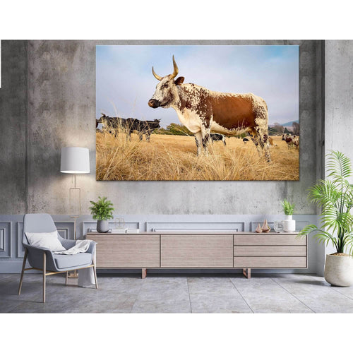 Nguni cow standing in field №04132 Ready to Hang Canvas Print