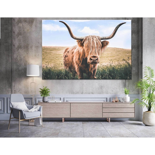 Close Up Brown Highland Cow №04126 Ready to Hang Canvas Print