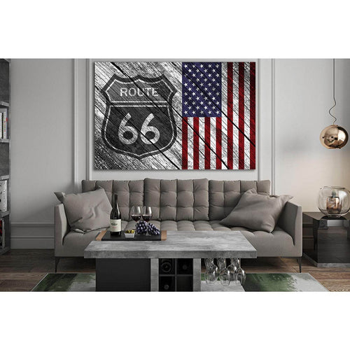 American Flag Route 66 №SL1208 Ready to Hang Canvas Print