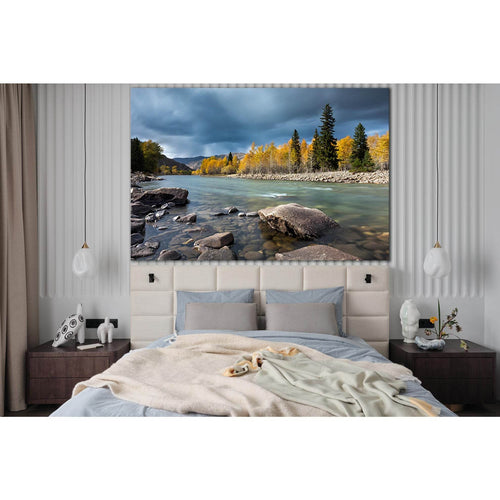 Autumn River And Stone №SL1474 Ready to Hang Canvas Print