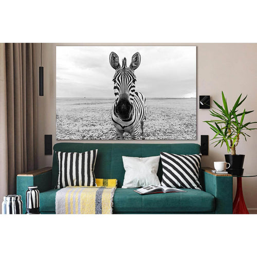 Zebra Black And White Portrait №SL1561 Ready to Hang Canvas Print