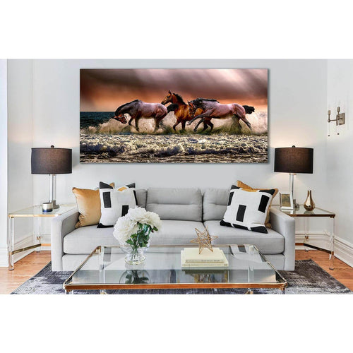 Three Horses In The Sea №SL187 Ready to Hang Canvas Print