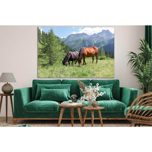 Two Horses Grazing In The Mountains №SL1025 Ready to Hang Canvas Print