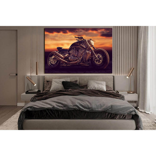 Black Motorcycle During Sunset №SL1437 Ready to Hang Canvas Print