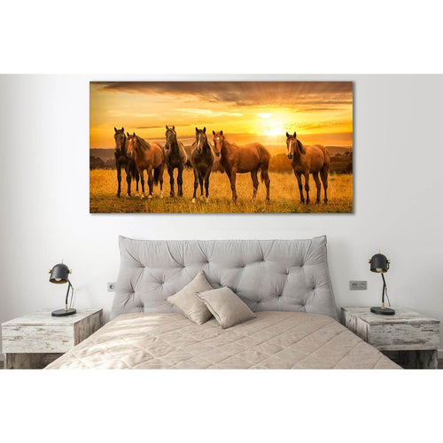Horses In The Field Sunrise №SL279 Ready to Hang Canvas Print