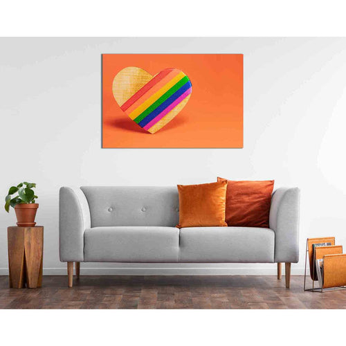 Wooden heart with LGBT rainbow №2152 Ready to Hang Canvas Print