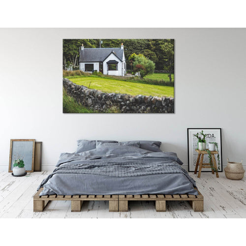 Small White Countryside Cottage, Islay Island №04204 Ready to Hang Canvas Print