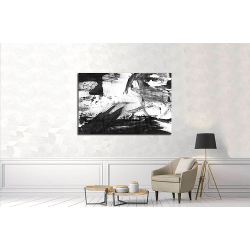 Abstract ink background. Marble style. Black and white paint stroke texture №3016 Ready to Hang Canvas Print