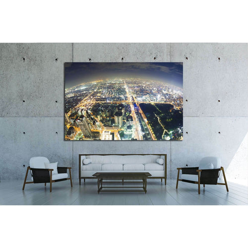 Aerial fisheye view of buildings in Osaka in Japan at night №2658 Ready to Hang Canvas Print