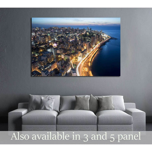 Aerial night shot of Beirut Lebanon , City of Beirut, Beirut city scape №2960 Ready to Hang Canvas Print