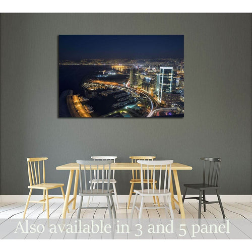 Aerial night shot of Beirut Lebanon , City of Beirut, Beirut city scape №2961 Ready to Hang Canvas Print