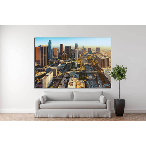 Aerial view of a Downtown Los Angeles at sunset №1253 Ready to Hang Canvas Print