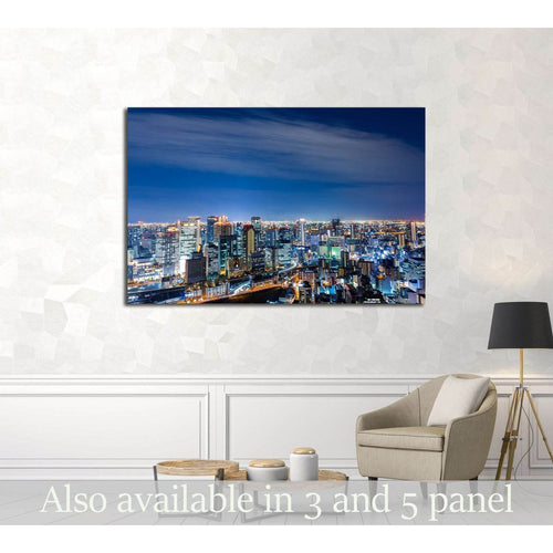 Aerial view of beautiful Osaka night city scape №2396 Ready to Hang Canvas Print