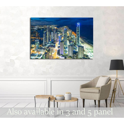 Aerial view of skyline with light trail at Gold Coast, Australia at night №2971 Ready to Hang Canvas Print