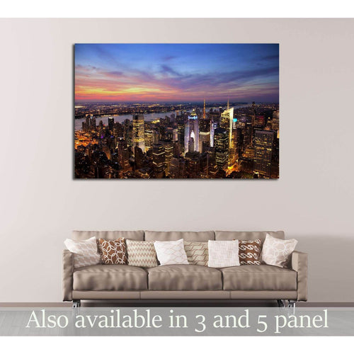 Aerial view of the New York City skyline at sunset №2651 Ready to Hang Canvas Print