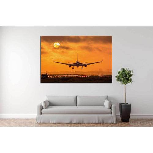 Airplane in Sunset №146 Ready to Hang Canvas Print