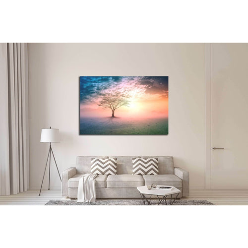Alone tree on beautiful meadow №3161 Ready to Hang Canvas Print