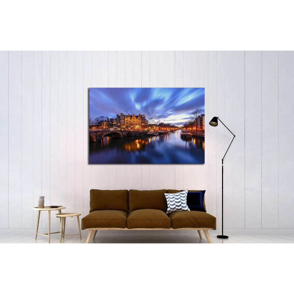 Amsterdam canal during twilight time №2201 Ready to Hang Canvas Print ...