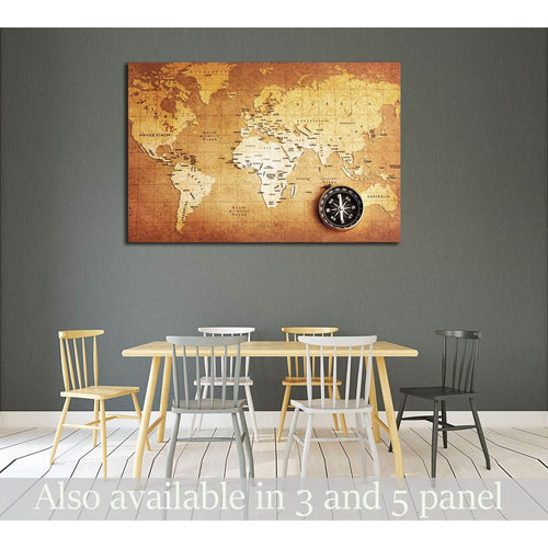 An old brass compass on a Treasure map background №2812 Ready to Hang Canvas Print