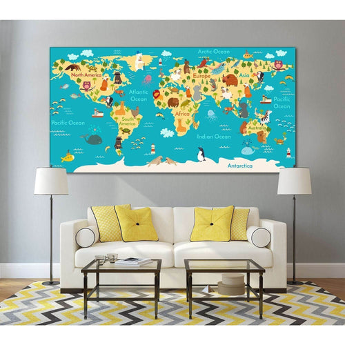 Animals world map for kids room №794 Ready to Hang Canvas Print
