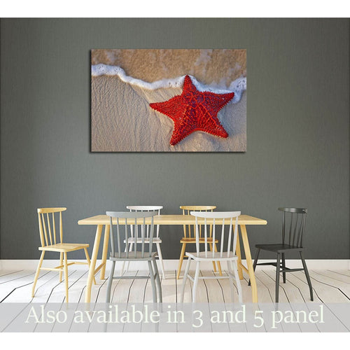 Bahama Starfish on the beach with incoming waves from the ocean №3027 Ready to Hang Canvas Print