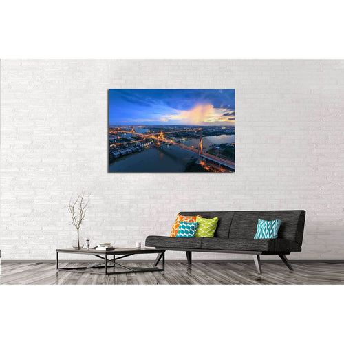 Bangkok City - Beautiful sunset view of Bhumibol Bridge in Bangkok №2963 Ready to Hang Canvas Print