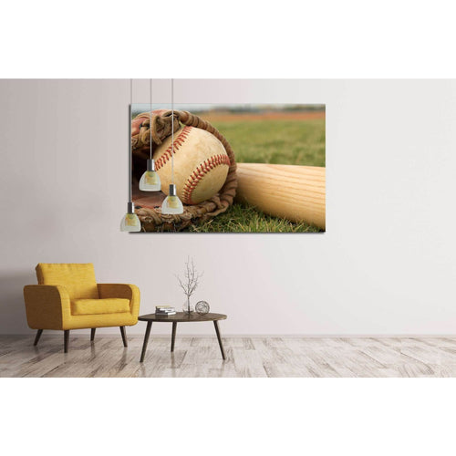 Baseball in a Glove near the Baseball Bat №2115 Ready to Hang Canvas Print