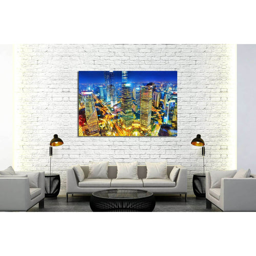 Beautiful skyscrapers,night view city building of Pudong, Shanghai, China №2899 Ready to Hang Canvas Print
