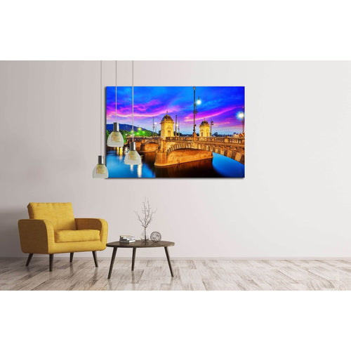 Beautiful view Old Bridge Legii (Most Legii) from the waterfront of the Vltava River.Prague.Czech Republic №2304 Ready to Hang Canvas Print