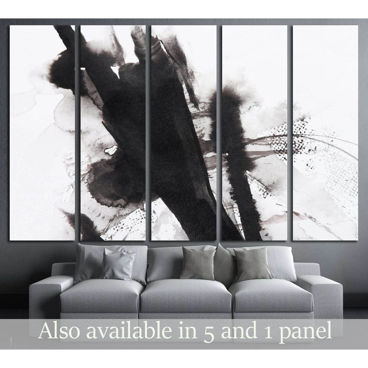 black and white abstract brush painting №3062 Ready to Hang Canvas Pri – Zellart Canvas Prints